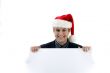 accountant in christmas hat holding placard