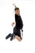 jumping man holding towel