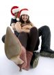 posing couple with long legs in front of camera