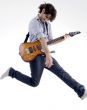 smart fellow jumps while playing guitar