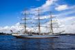 A white frigate on Neva river