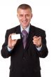 businessman holding a blank business card