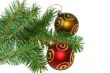 Two ball ornaments with pine.