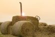 Tractor from bales of straw