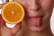 little girl and perfectly fresh orange