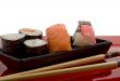 Sushi with chopsticks