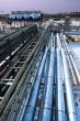 Industrial zone, Steel pipe-lines on blue sky