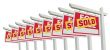 Row of Sold Home For Sale Real Estate Sign Isolated