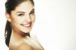 happy young woman on white background