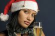 beautiful woman drinking champagne into Christmas