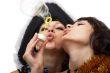 Girls blowing bubbles