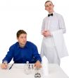 Waiter and guest of restaurant