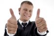 successful executive with thumbs up hand gesture