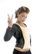 young woman showing winning gesture