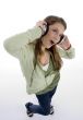 full body pose of attractive woman wearing headset