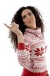 young woman pointing aside