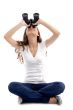sitting girl  looking through binocular