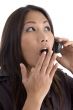female shocked while talking