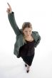 high angle view of pointing woman