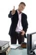 blonde businessman wishing goodluck