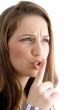 female showing keep shushing sign in anger