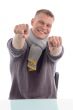 young man pointing you with both hands