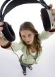 high angle view of female showing headset