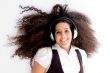happy female enjoying music track