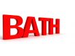three dimensional side view of bath text