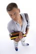 aerial view of male holding books