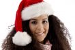 close view of young woman wearing christmas hat