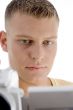 young man looking videos