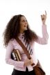 young high school student with pointing finger