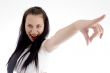 attractive woman pointing towards