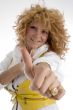 smiling woman showing good luck sign