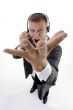 man shouting on phone call