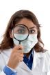 female doctor inspecting with magnifying glass