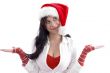 smiling woman wearing christmas hat