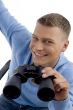 smiling young man with binocular