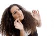 latin american female surprised after looking