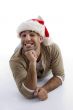 happy man wearing christmas hat