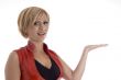 smiling woman showing palm