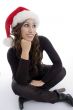 sitting woman wearing christmas hat