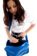 young student searching in her school bag