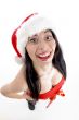 pretty young female posing in christmas hat wit