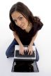 high angle view of young woman with laptop