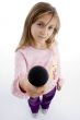 innocent girl showing microphone