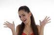 smiling girl showing her palms