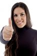smiling model with thumbs up