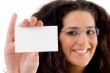 businesswoman showing business card
